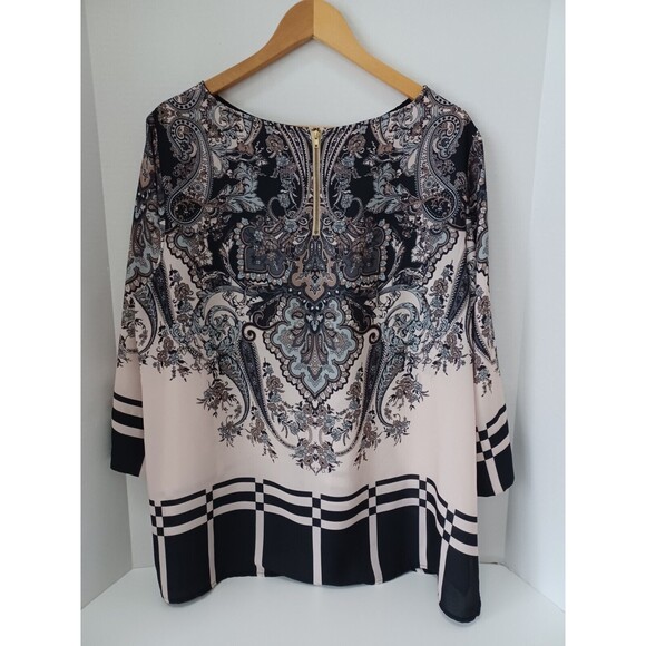 Floral Geometric Lightweight Long Sleeved Tunic 100% Polyester Blouse Womens 2X - Picture 2 of 6